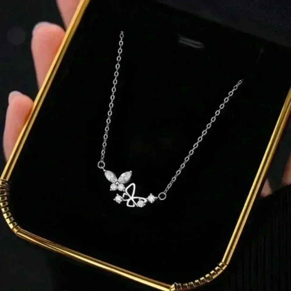 925 Sterling Silver Butterfly Crystal Necklace
